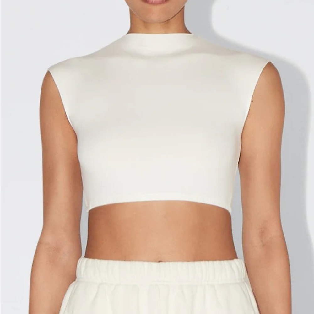 Khy White Sleeveless Mock Neck Crop Top